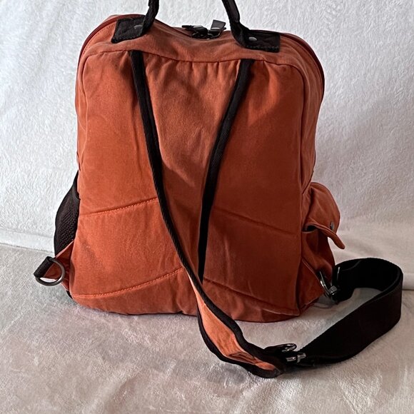 Canvas Cross Body Urban Sling Backpack w/ Vegan PU Leather Detail Burnt Orange - Picture 2 of 12